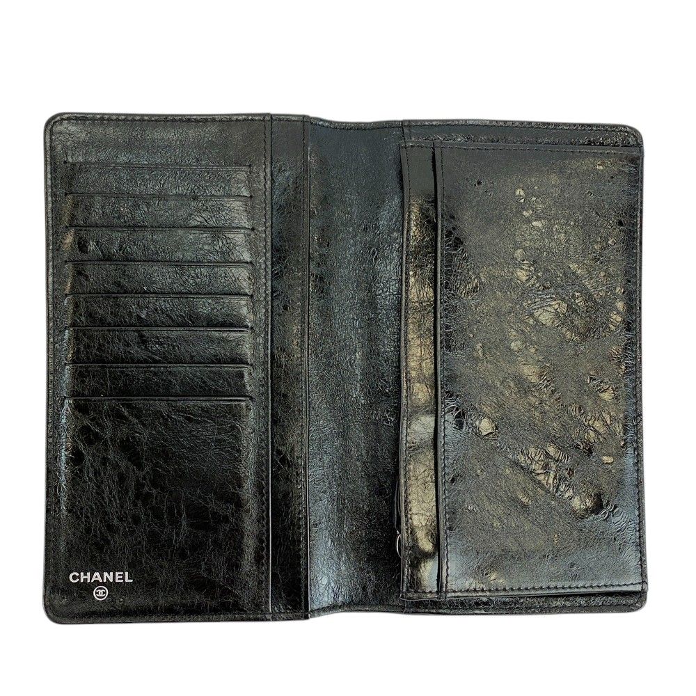 □新同□ シャネル 2.55 マトラッセ 長財布 財布 レザー ブラック  