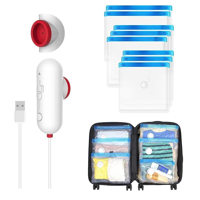 圧縮袋 旅行用 衣類圧縮袋 8枚入 USB 電動ポンプ付き 40*40 *3枚 /40 