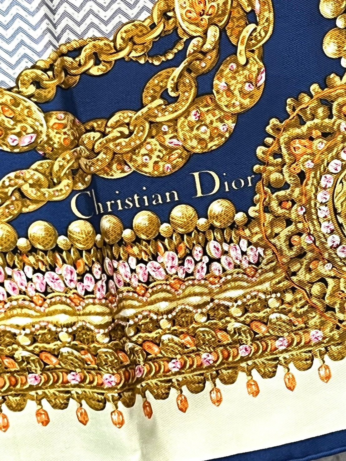未使用品】Christian Dior 大判スカーフ タグ有 シルク CDロゴ