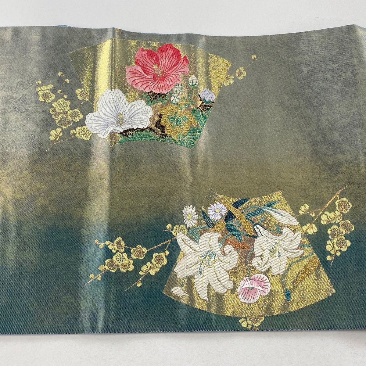 袋帯 美品 秀品 扇 華文 箔 金銀糸 金色 六通 正絹 【中古 
