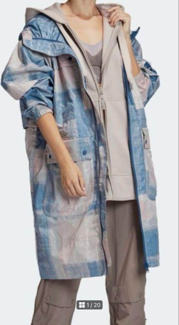 STELLA McCARTNEY ステラマッカートニー adidas アディダス モッズコート ナイロン フード 総柄 ロング M