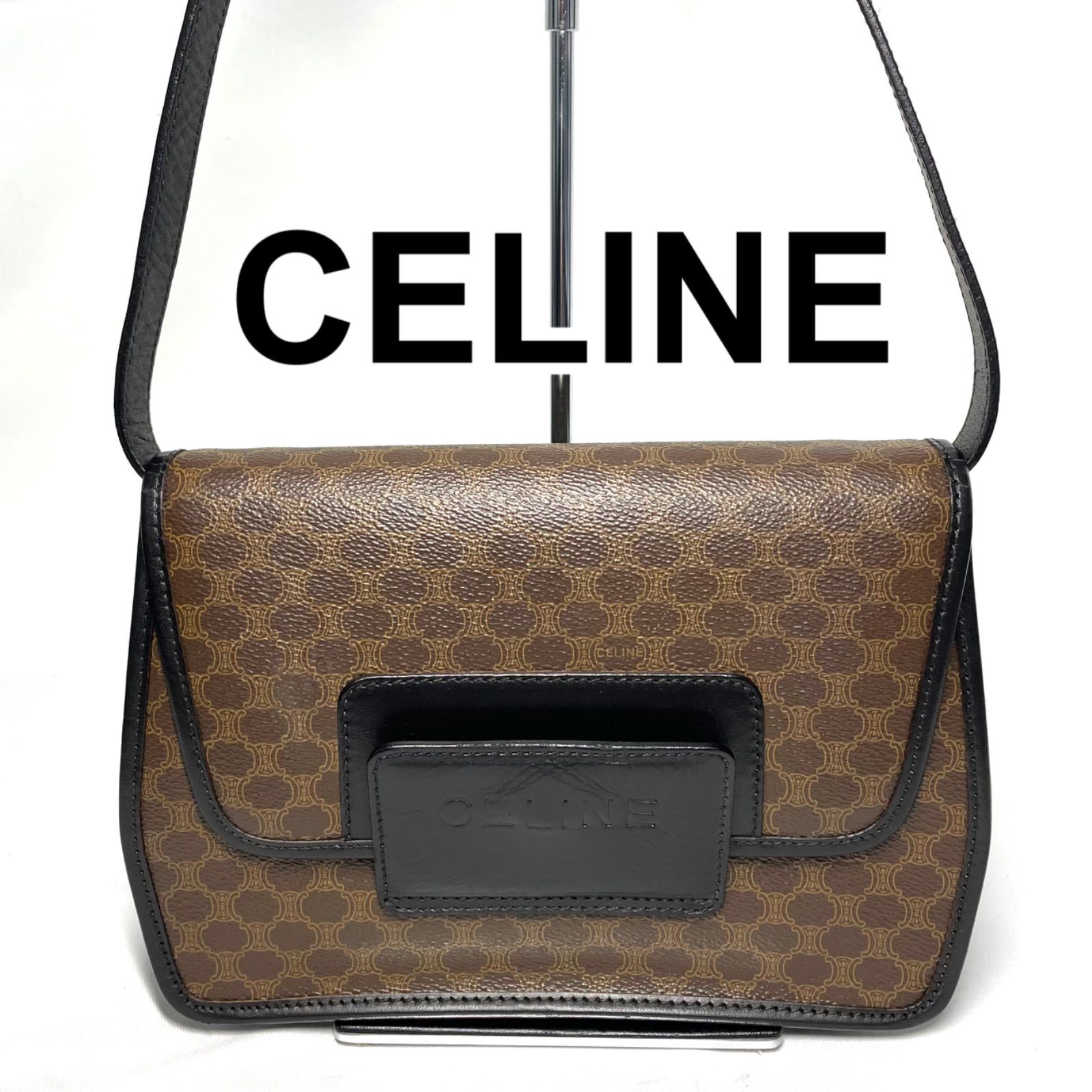 CELINE セリーヌ マカダム ショルダーバッグ ブラウン - メルカリ