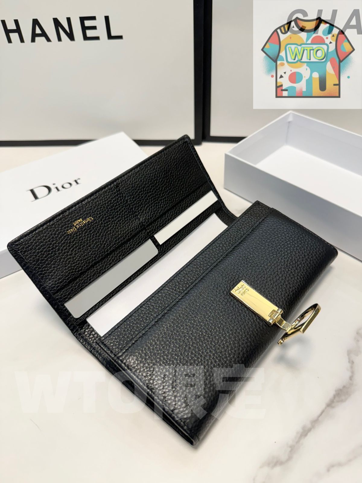 今日WTO】Dior レディースウォレット, ブラック, 高級レザー使用