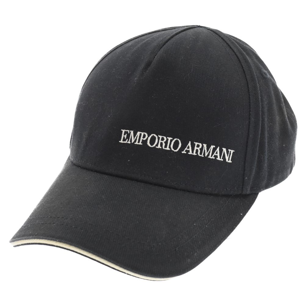 EMPORIO ARMANI (エンポリオアルマーニ) ロゴ刺繍 コットン 5PANEL CAP キャップ 帽子 ブラック