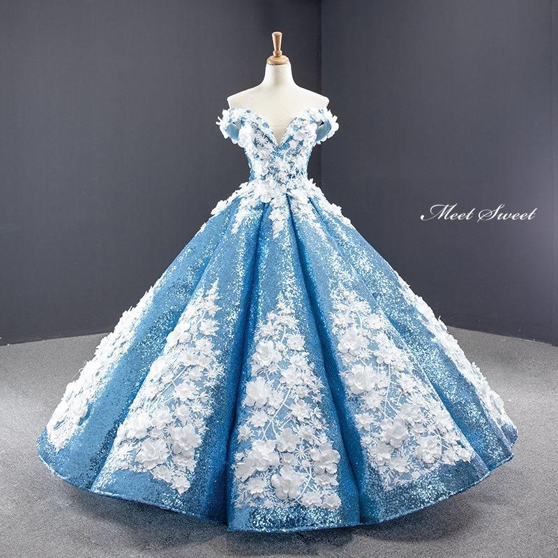 ドレス プリンセスライン ブルー オフショルダー ゴージャス ロングドレス ウェディングドレス 結婚式 二次会 花嫁 前撮り 演奏会 発表会 ステージ衣装