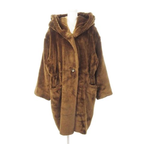 トラサルディ TRUSSARDI ヴィンテージ フェイクファーコート ローブ フーディー ロング丈 茶 ブラウン |AH2 GY19