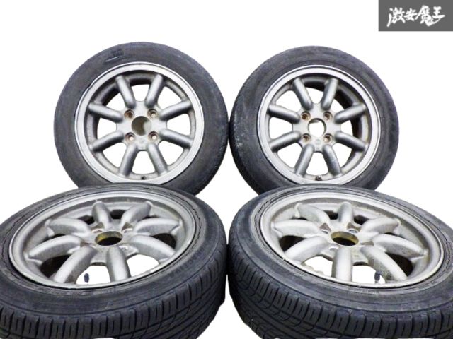 14インチ　6J+38　PCD100　4穴　メーカー不明ワタナベ風　タイヤ付き 14インチ 6J メーカー不明ホイール タイヤ付き 4本セット 14インチ 6J+38