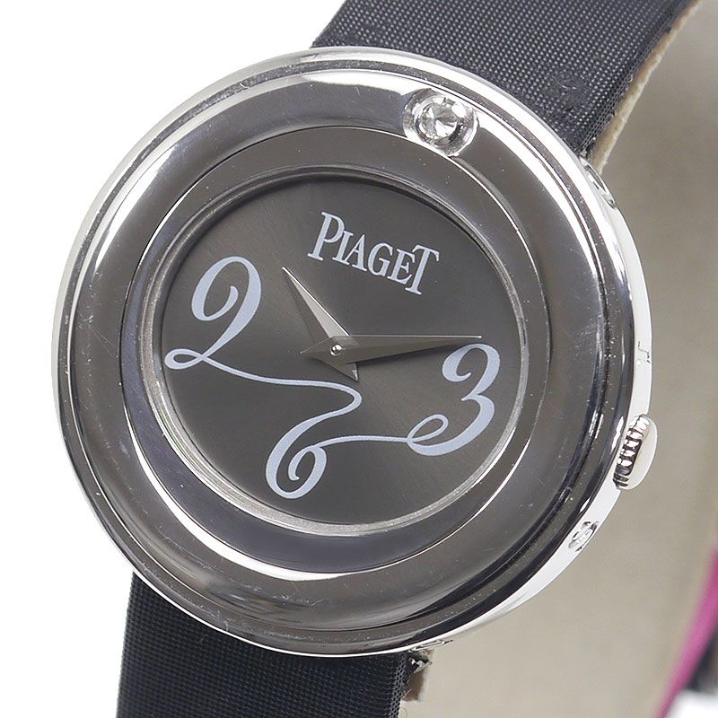 ピアジェ PIAGET ポセション 1Pダイヤモンド P10275 レディース クオーツ 750WG 金無垢 サテンストラップ グレー文字盤 