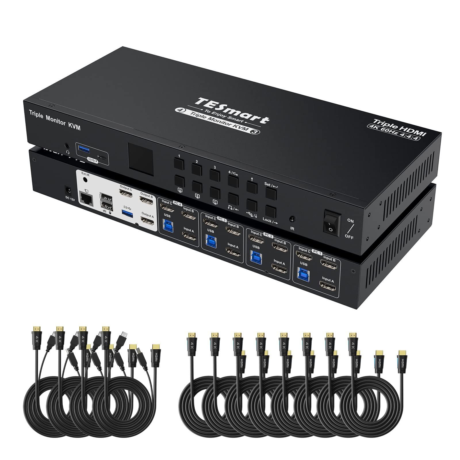 4K 60Hz EDID機能 HDMI HDMI HDMI 切り替え器 3モニター4パソコン マイクとオーディオ出力 切替器 KVM マウスキーボードホットキー 4ポート 4入力3出力 プライバシー保護 KVMスイッチ USB3.0 入力ケーブルと