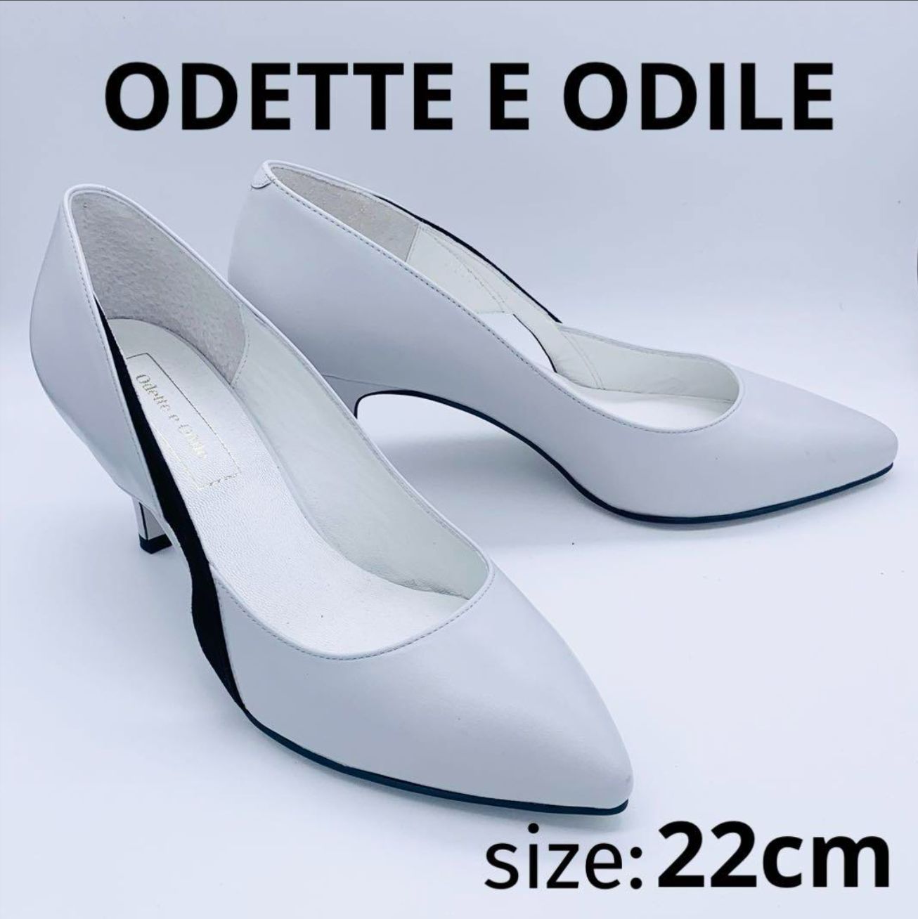 【新品】ODETTE E ODILE パンプス 22cm ホワイト×ブラック ポインテッドトゥ ハイヒール