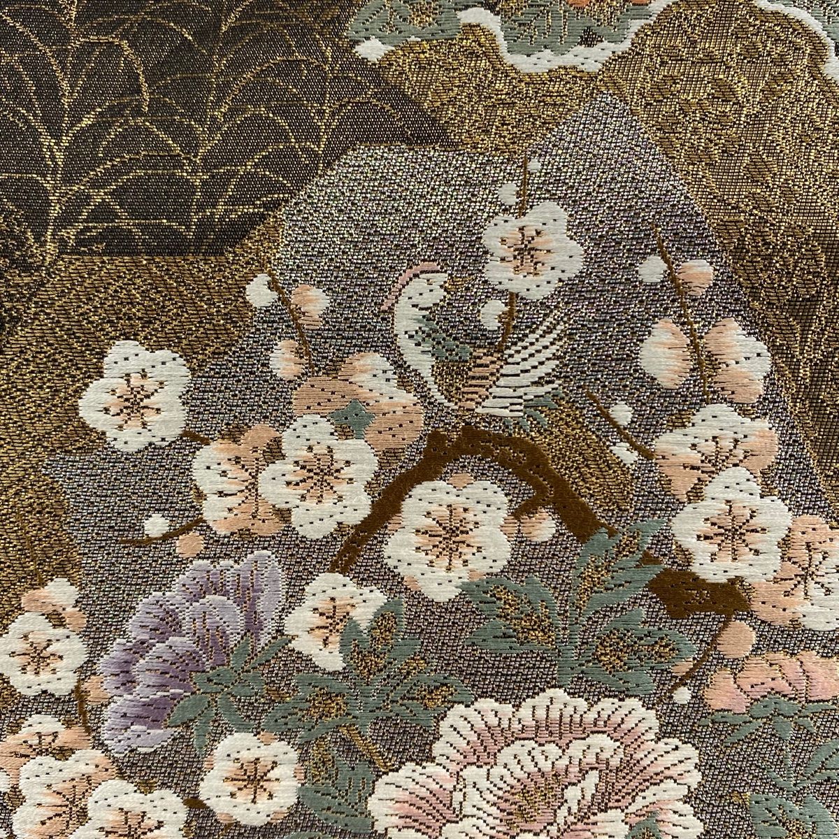 袋帯 美品 秀品 牡丹 秋草 金糸 箔 金色 六通 正絹 【中古】 - メルカリ