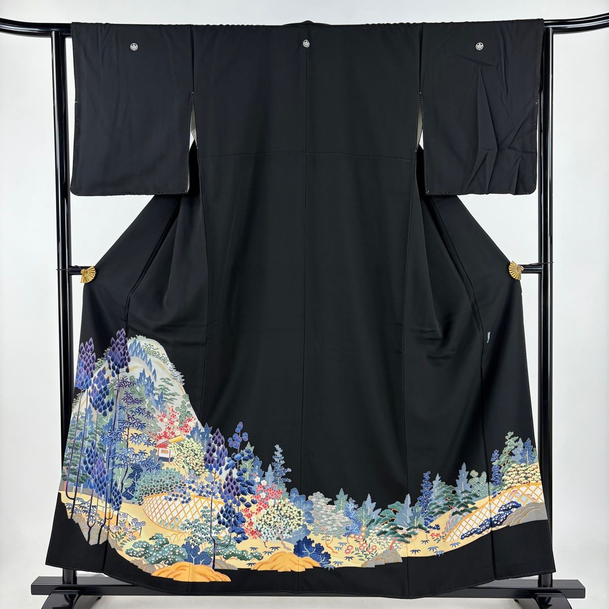 黒留袖 身丈157cm 裄丈63.5cm S 袷 押田正義 落款 松竹梅 家屋 黒 正絹