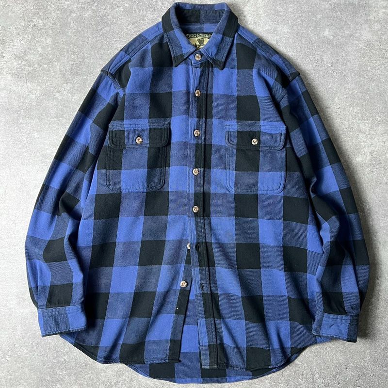 90s FIELD&STREAM ブロックチェック柄 長袖 ネルシャツ 3XL-T