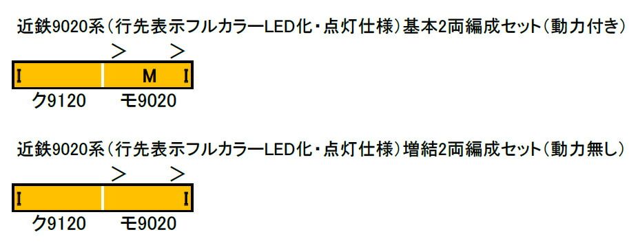 近鉄9020系（行先表示フルカラーLED化 点灯仕様）増結2両編成セット（動力