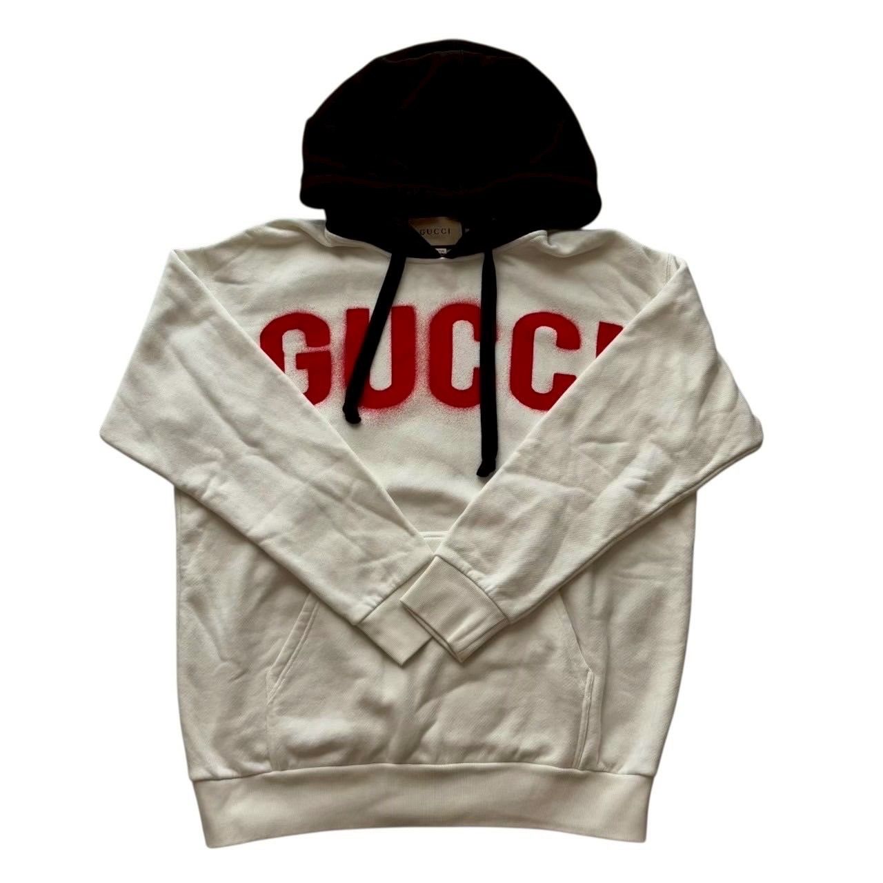 GUCCI グッチ パーカー 白 黒 ビックロゴ ポケット フード