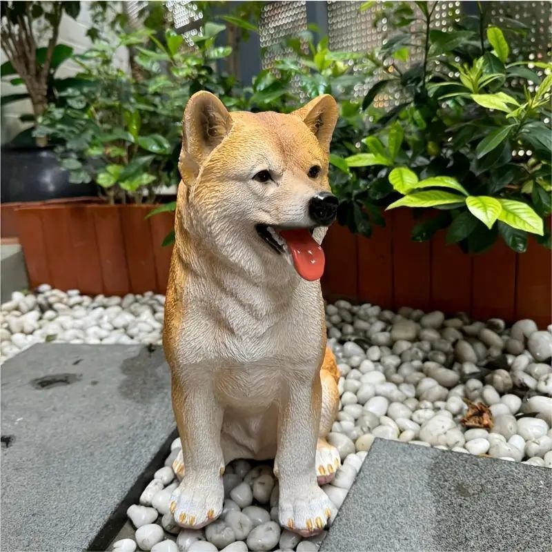 可愛い柴犬　リアルな柴犬レジン彫刻！ 魅力sな柴犬レジン像 - 庭、パティオ＆ホームデコ用のリアルな