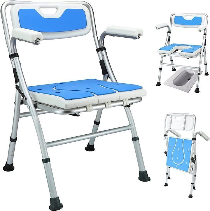 Ayutong 折りたたみシャワーチェア2025登場お風呂椅子バスチェア 4段階高さ調節 耐荷重150KG 日本語説明書付き 白 青い 70x54x17