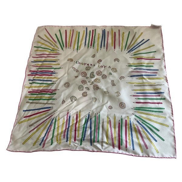 エルメス Hermes カレ45 オフホワイト×マルチ 色鉛筆 ブランド小物 スカーフ レディース