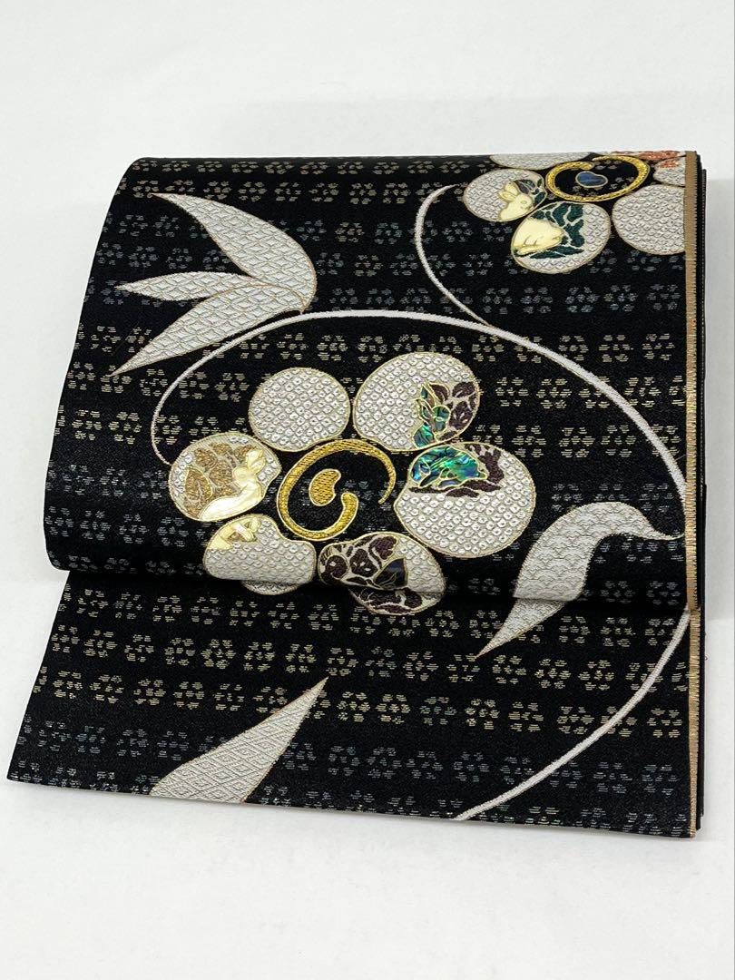 螺鈿細工 袋帯 兎 動物 笹蔓 金彩 金糸 正絹 六通 - メルカリ