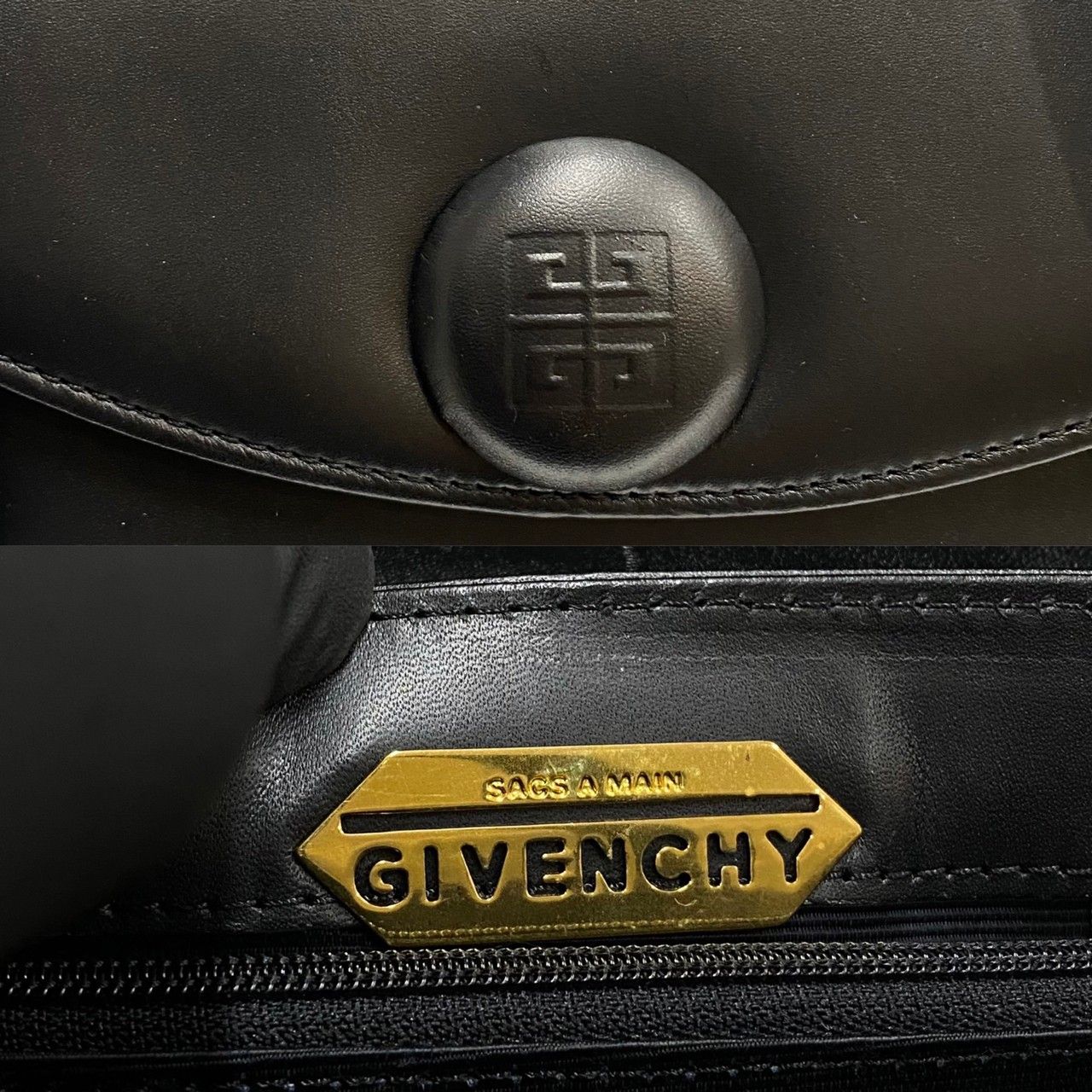 極 美品 GIVENCHY ジバンシィ ジバンシー 4G ロゴ ボタン レザー 本革