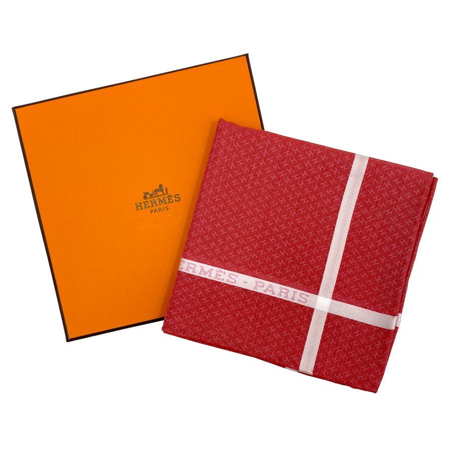 エルメス HERMES ハンカチーフ ハンカチ ジャカード H コットン100％ ボルドー BORDEAU ワインレッド 赤紫 レディース 女性 ギフト プレゼント H161014G 33
