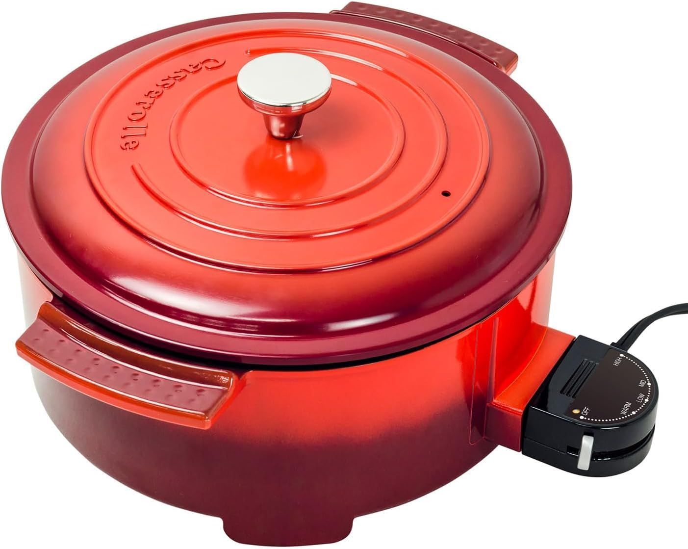 YGC-801(R) レッド Casserolle キャセロール 保温~約220℃ 1-3人用 約2.8L 深型 800W 直径23cm 電気グリル鍋 グリル鍋 [山善]