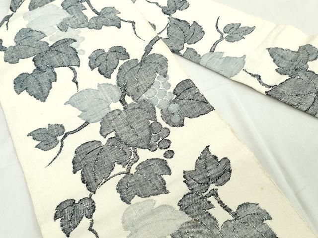 平和屋着物○八寸名古屋帯 紬地 葡萄蔦の葉文 正絹