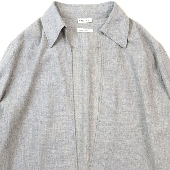 【美品】HERMES エルメス ブラウス ヴァルーズ マルジェラ期 カシミヤ100％ Vスリットネック 長袖 シャツカラー トップス レディース サイズ 36 グレー 灰色 フランス製 美品】HERMES エルメス ブラウス ヴァルーズ マルジェラ期 カシミヤ100
