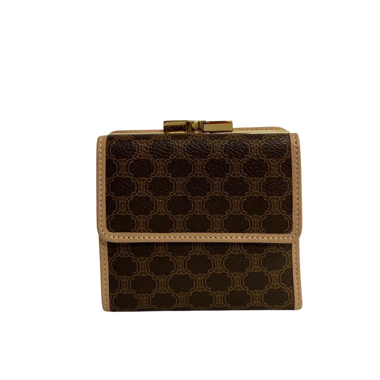 美品 セリーヌ マカダム ブラゾン柄 レザー がま口 二つ折り財布