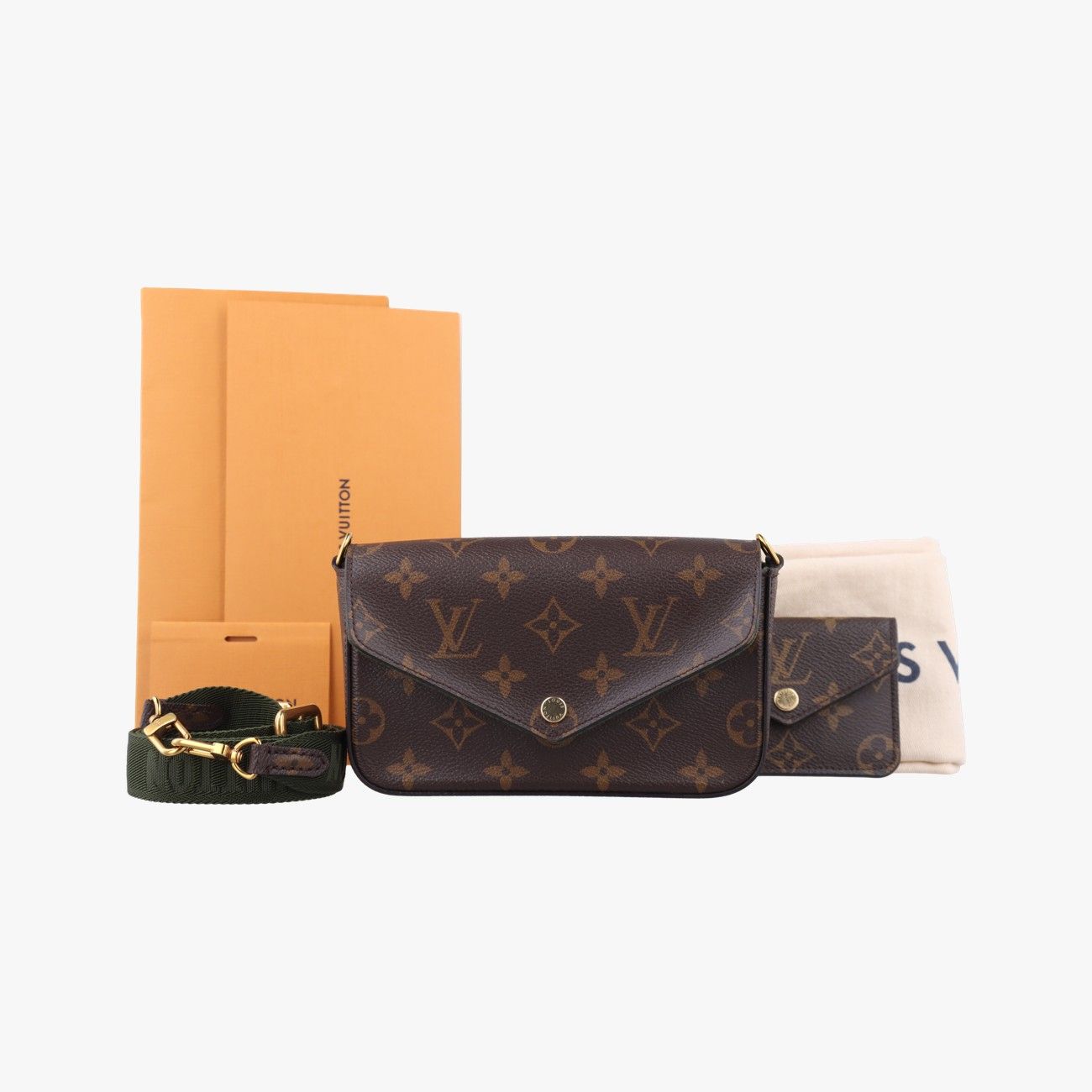 ルイヴィトンLouis Vuittonミュルティ ポシェット フェリシーモノグラム|ブラウン系×カーキモノグラムキャンバスM80091ICチップ