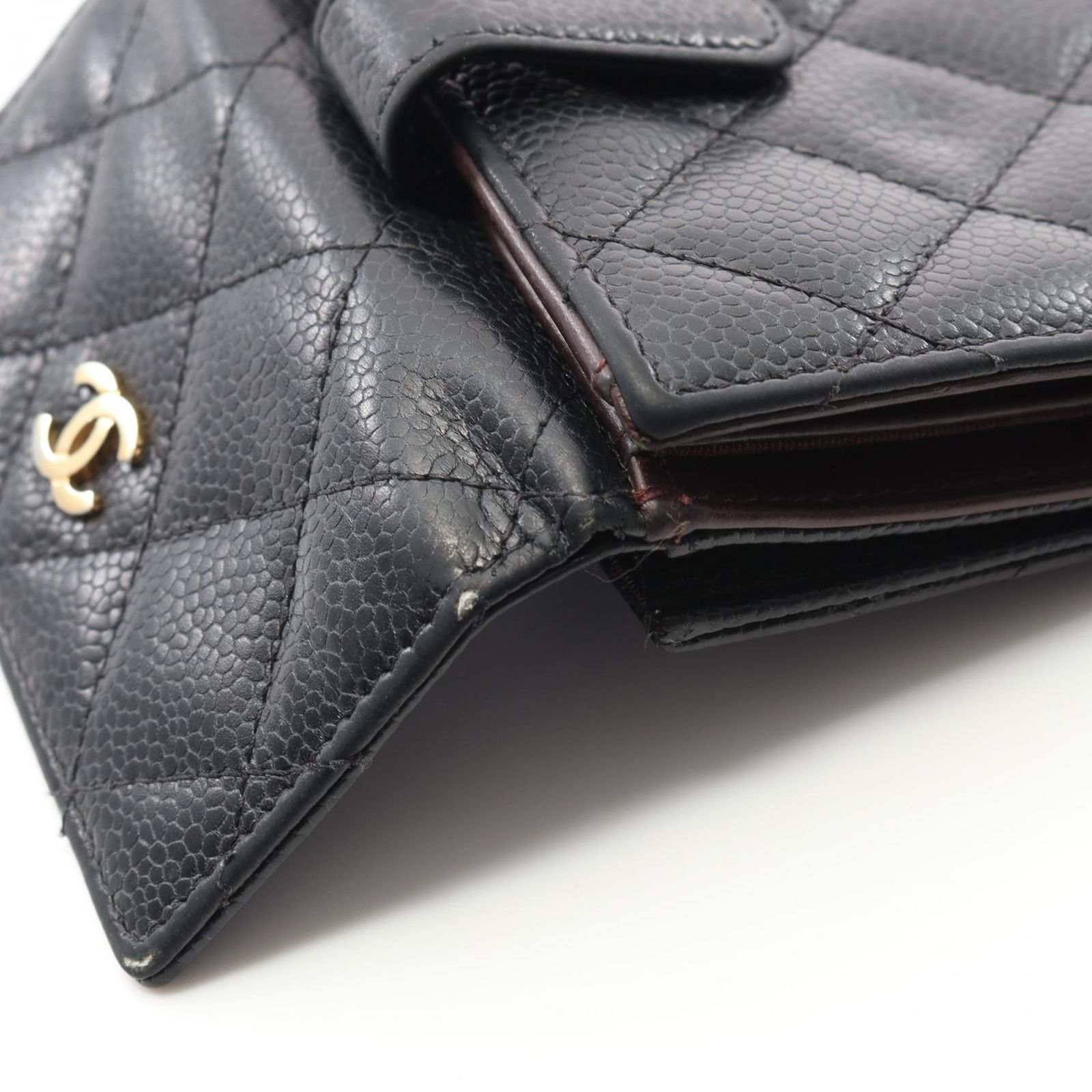 シャネル CHANEL Wホック財布 マトラッセ A48980 ブラック キャビア 