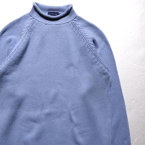 90's Jクルー J.CREW ロールネック コットンニットセーター 水色系 (M) 90年代 旧タグ オールド アメリカ古着 USED ビンテージ ヴィンテージ