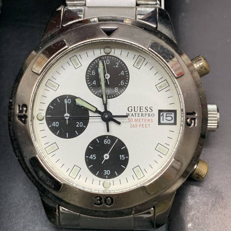 O 344 不動 GUESS ゲス メンズ アナログ腕時計 50 METERS 165 FEET クロノグラフ 替えコマあり