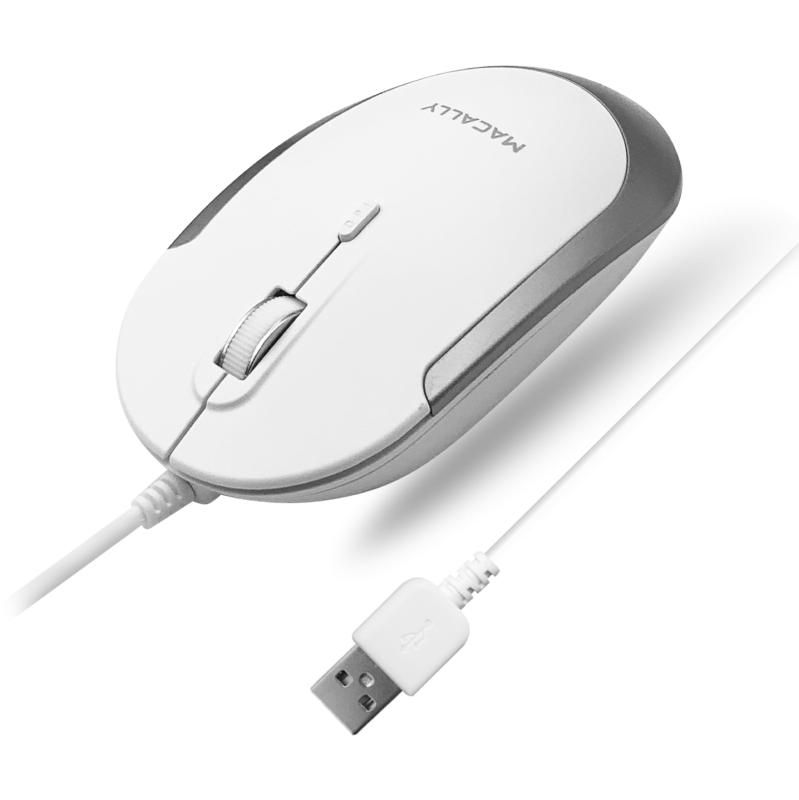Macally サイレント USB マウス有線 Apple Mac Windows PCラップトップ/デスクトップコンピュータ用 スリム＆コンパクトマウスデザインセンサーとDPIスイッチを搭載した P
