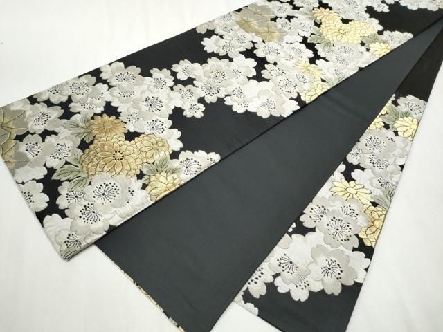 平和屋着物○六通柄袋帯 舞花文 黒地 金糸 正絹 逸品 CAAX1409hy