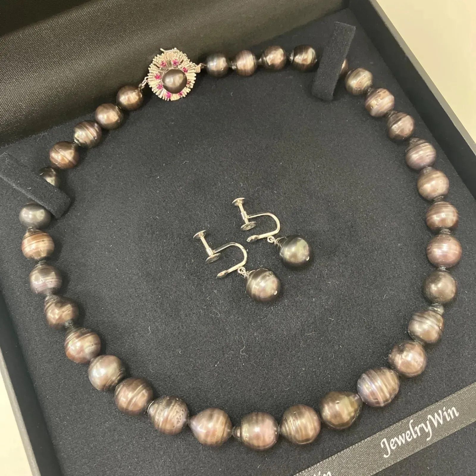 美品】天然黒蝶真珠 バロックパール K14WGルビー付き留金 ネックレス 