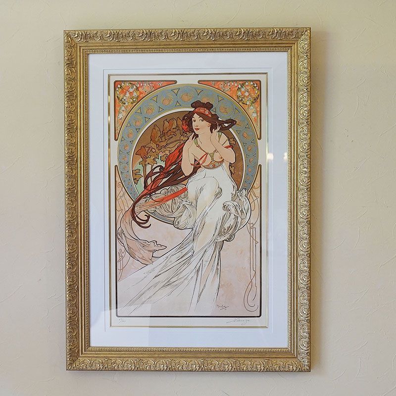 アルフォンス・ミュシャ画 「四芸術」4枚セット シルクスクリーン 世界限定300枚 Alfons Mucha ビンテージ 絵画 インテリア 壁掛け  絵画 額入り