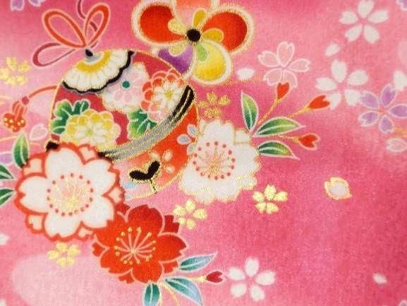 七五三 三歳用 被布 7点 セット ピンク地 鈴 小桜 柄 No.2301 七五三 三歳用 被布 7点 セット ピンク地 鈴 小桜 柄 No.2301 七五三