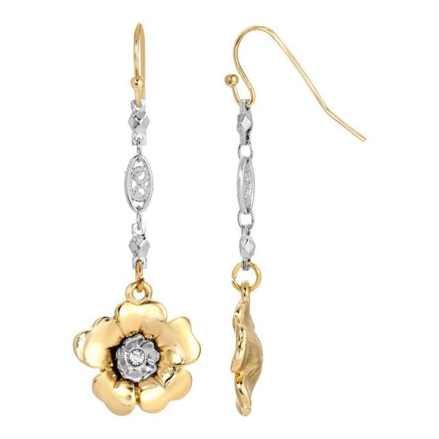 【送料無料】 1928 レディース ピアス・イヤリング アクセサリー 1928 Two Tone Crystal Flower Drop Earrings Yellow