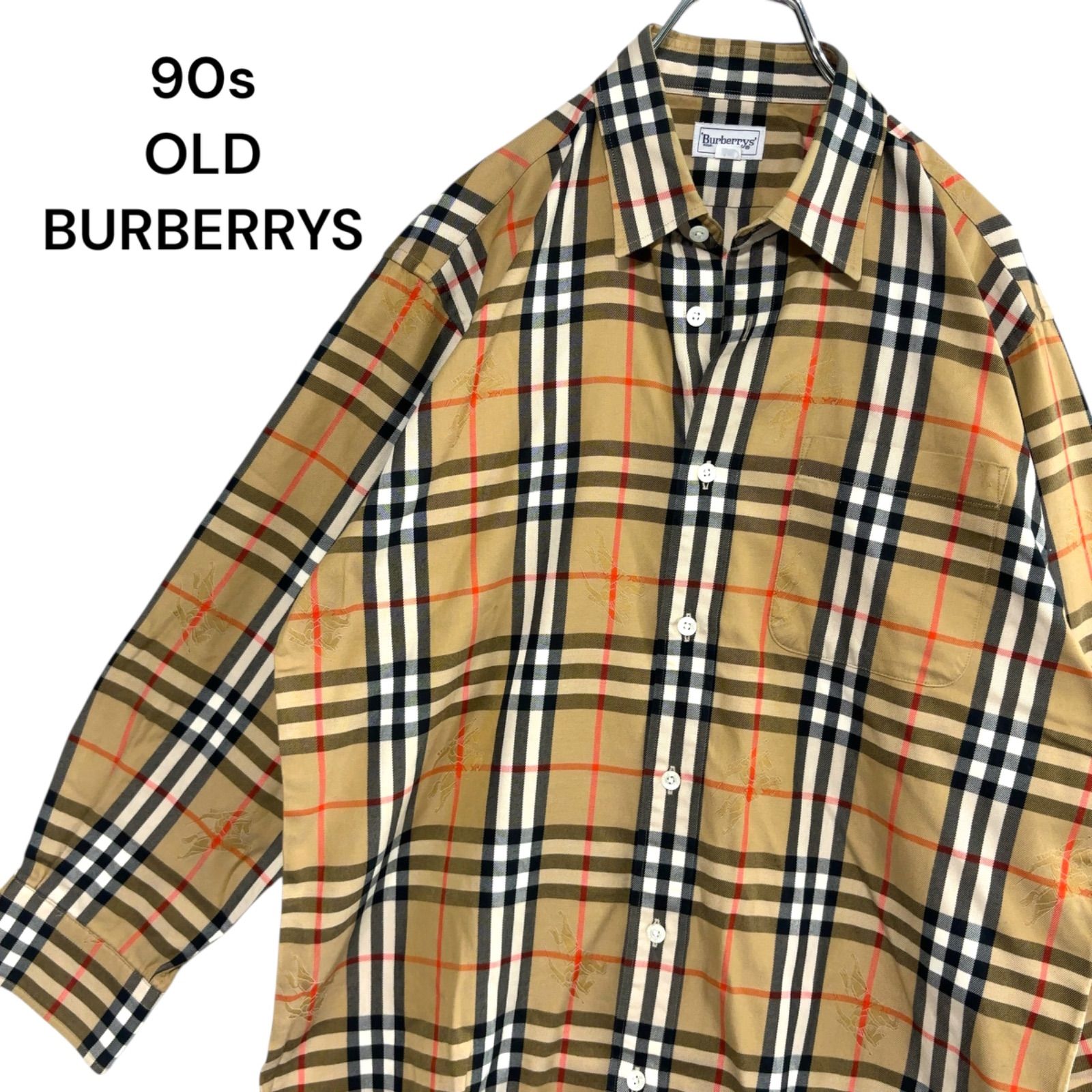 90s Burberrys バーバリー ノバチェック柄 ウールシャツ MA カーキ 