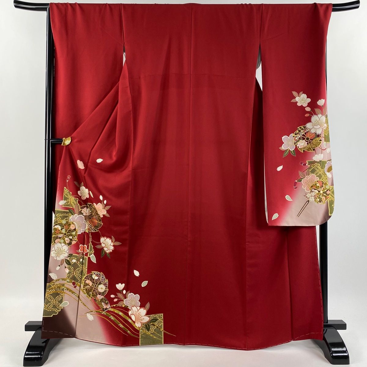着物　袷　振袖　正絹　身丈166cm 仕付け糸付　美品　未着用品 振袖 身丈166.5cm 裄丈68.5cm L 袷 袋帯フルセット 風車 桜 箔