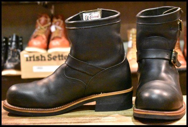 【極美品】◾️チペワ◾️エンジニアブーツ◾️91002◾️ビブラム◾️レザー◾️ブラック 9.5E 良品 白タグ】Chippewa チペワ 91002 ショートエンジニア 7