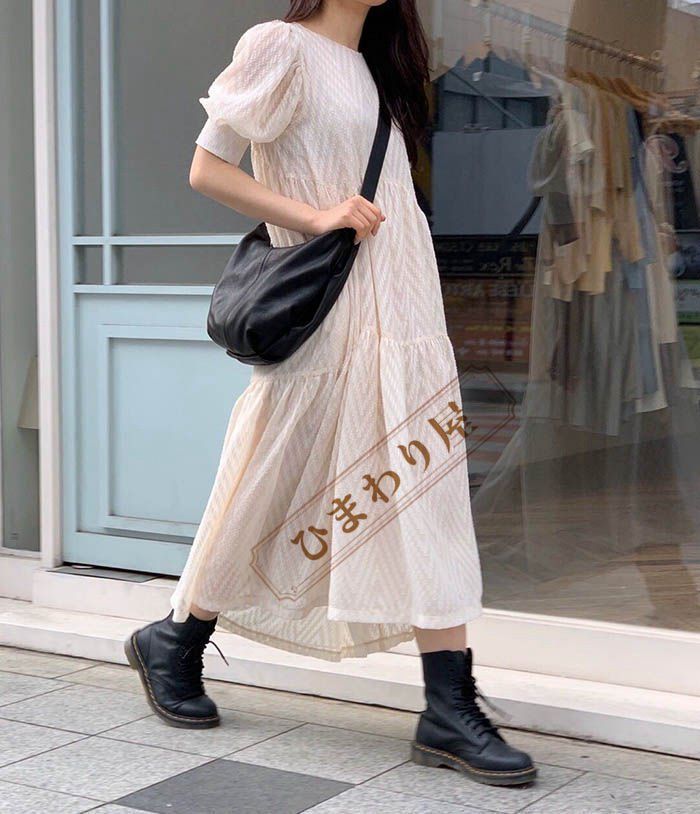 ワンピース ワンピ ロングワンピ フレアワンピース レディース ミモレ丈 フレア 長袖 Aライン スプライス 水玉柄 おしゃれ きれいめ 体型カ