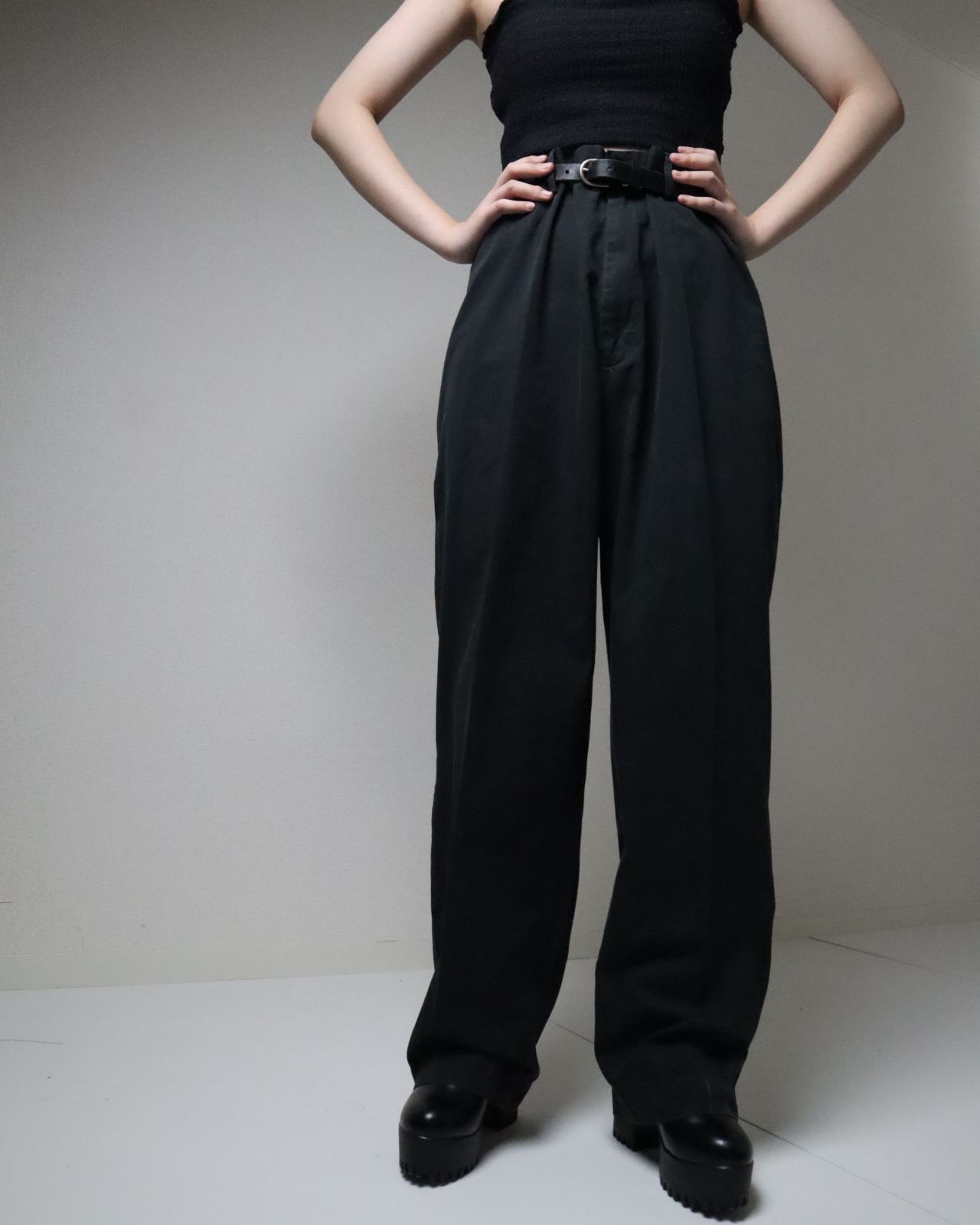 90s ラルフローレン ワイド クラシック チノパン ポロチノ W40 黒 1990s Polo by Ralph Lauren wide classic chino pants black 90