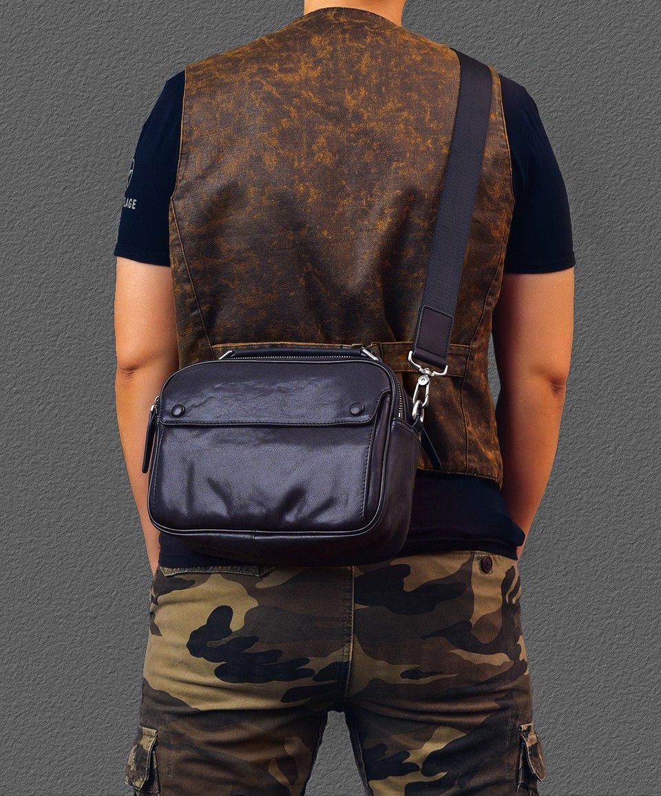 ♥ レトロ風メンズトレンド本革多機能ショルダーバッグ