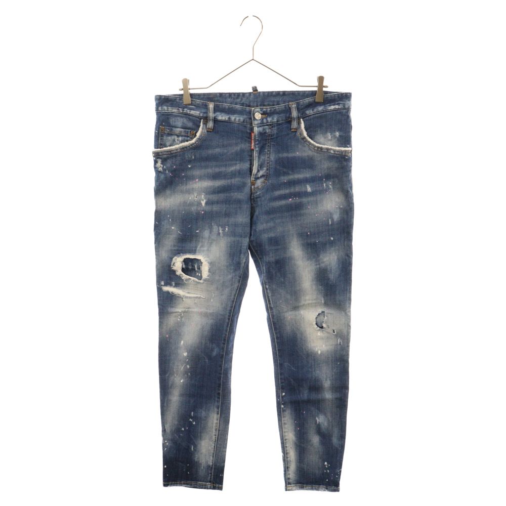 DSQUARED2 (ディースクエアード) 18SS SKATER JEAN ダメージ ペイント ストレッチ スリム テーパード デニム パンツ  インディゴ S71LB0452 S30342 - メルカリ