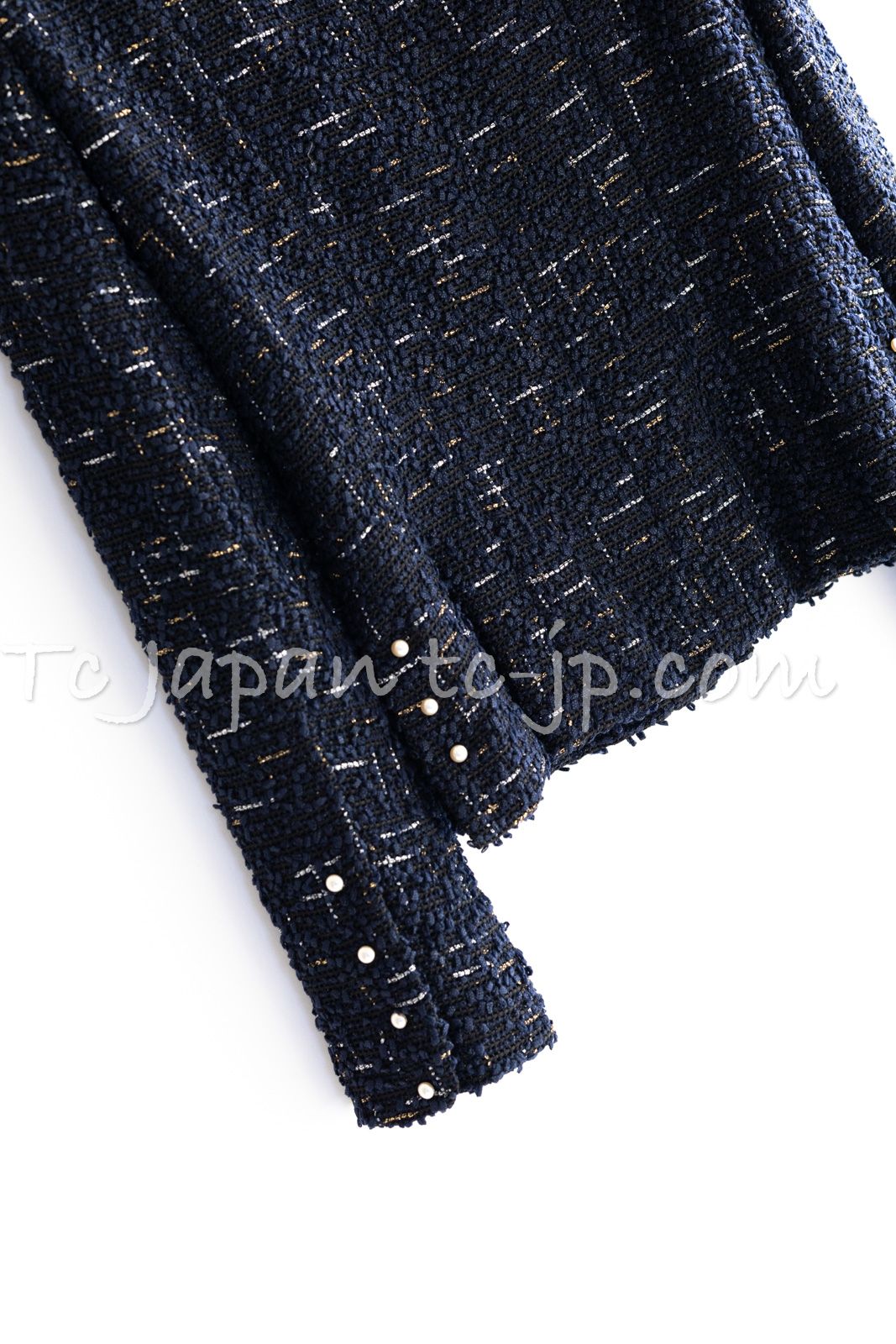 CHANEL - シャネル ジャケット CHANEL ブラック ネイビー メタリック パールボタン 女優着用 超美品 34 シャネル ジャケット CHANEL 春夏 サマー ツイード ブラック