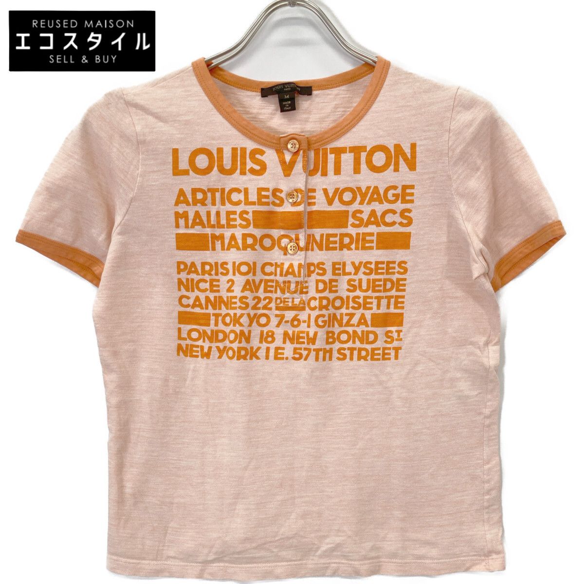 LOUIS VUITTON ルイヴィトン ｵﾚﾝｼﾞ ｺｯﾄﾝ混 ﾍﾝﾘｰﾈｯｸ 半袖Tｼｬﾂ M