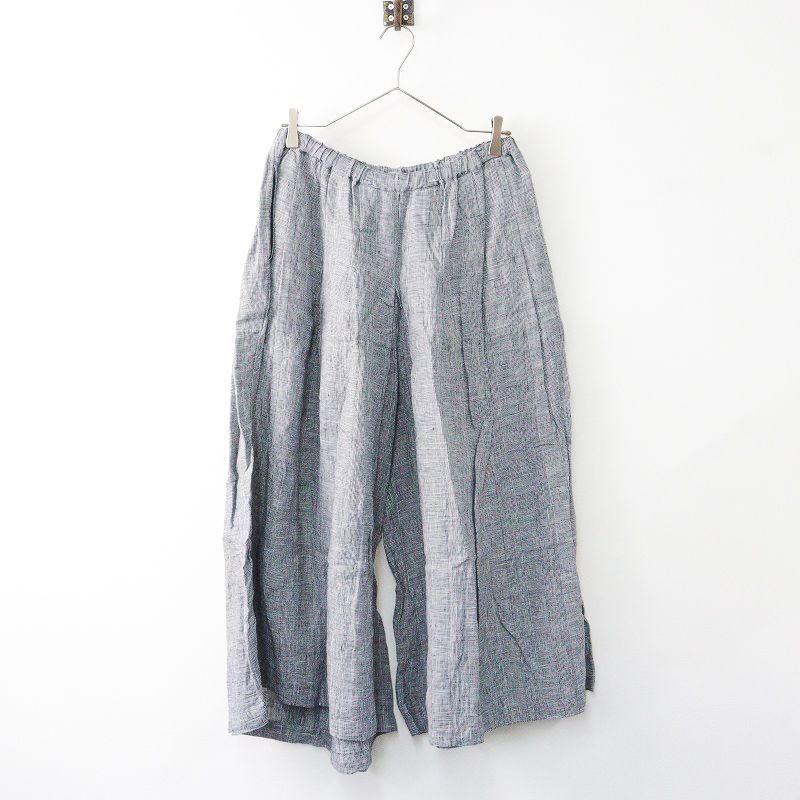 ナチュラルランドリー NATURAL LAUNDRY リネン グレンチェック  タックワイドパンツ 2/ブラック ボトムス【2400013992855】