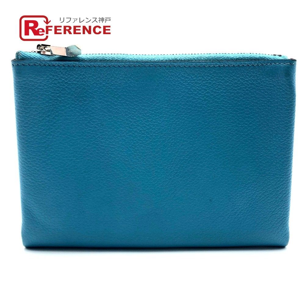 エルメス フラット アトゥー PM 化粧ポーチ ポーチ レザー D刻 ブルー